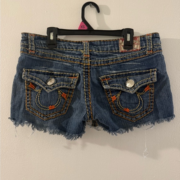 True Religion Blue Jean Shorts with Frayed Hem - Picture 2 of 3